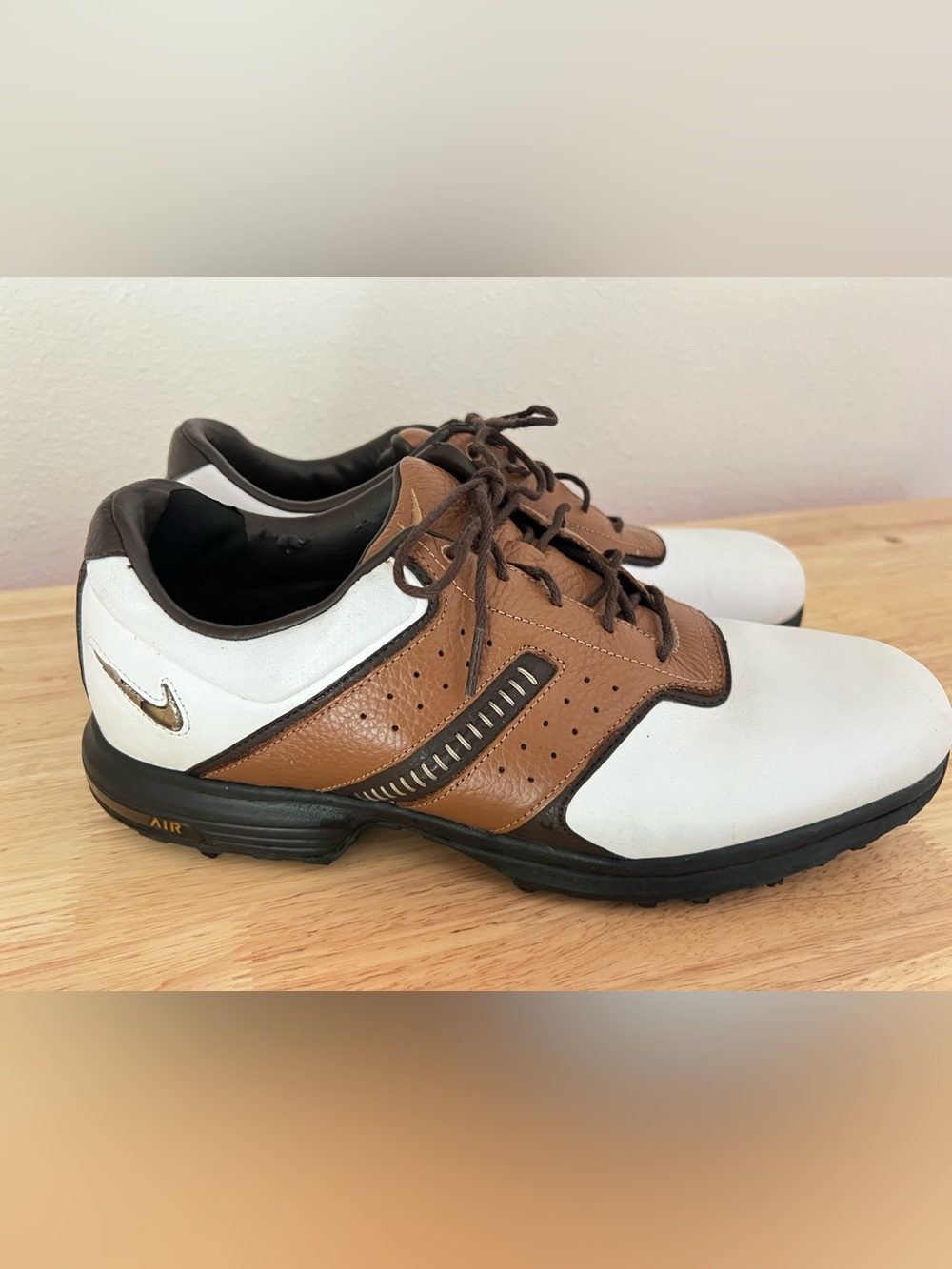 Nike Air Tour Saddle Golf Shoes Brown White Leather Mens Size 11 418535